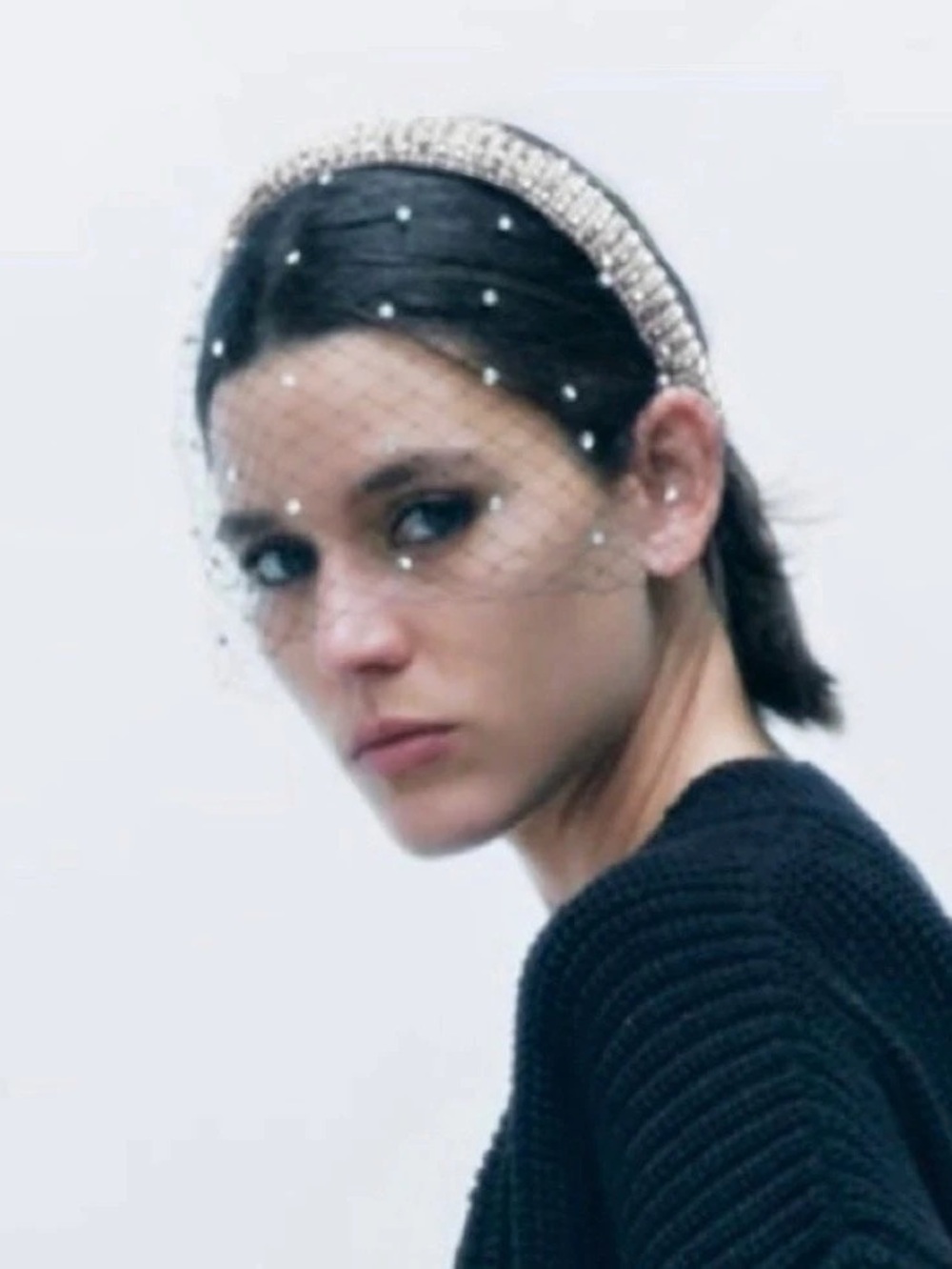 NWT ZARA Embedded Veil Headpiece in Black & Silver